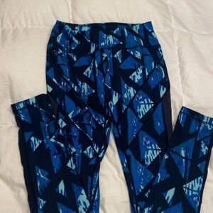 Zella Blue Geometric Leggings with Mesh Cutouts